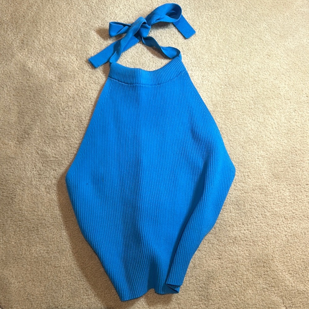 Blue Halter Backless Top